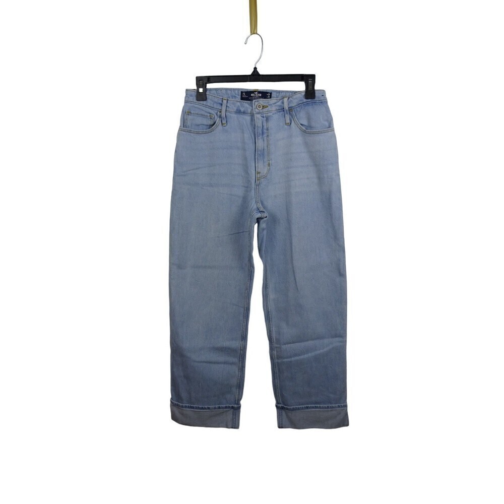 HOLLISTER Women's Jeans Cuffed Ankle Denim Stretch Light Wash Relaxed W28 L29